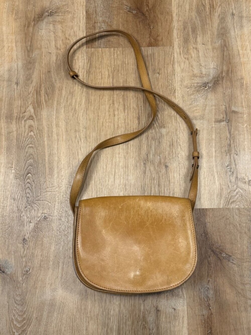 Vintage L.L. Bean Signature Leather Crossbody Saddle Bag Beige Boho Minimalist P